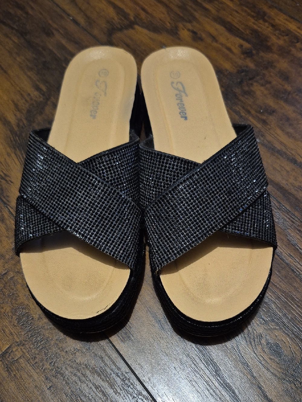 Forever 21 Black Sparkle Crisscross Slide Clogs